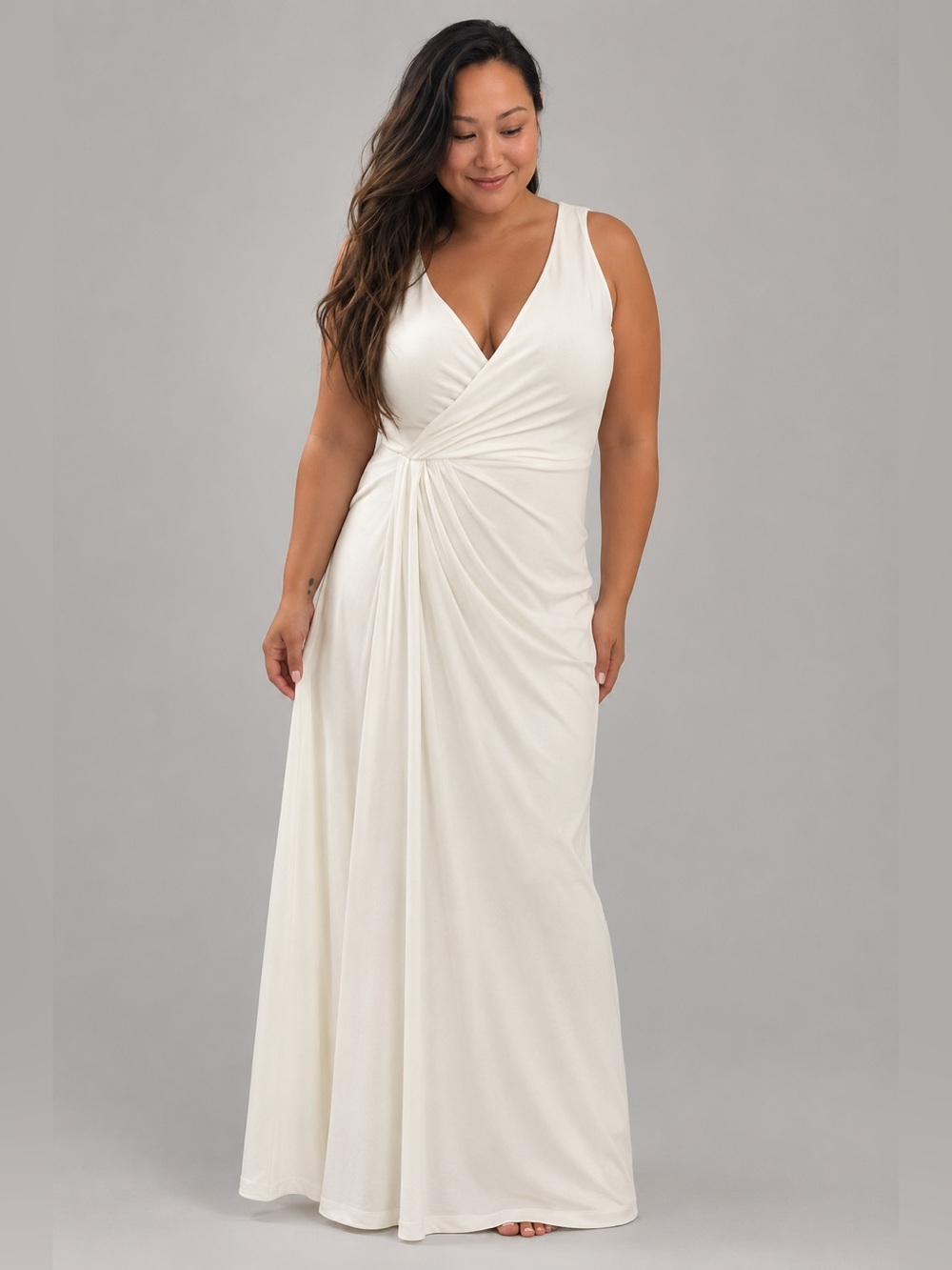 Ralph Lauren Stunning White Goddess Draped Sleeveless Maxi Dress